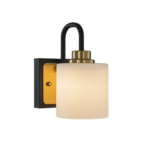 ALOADECOR W5'' 1-Light Modern Elegant Brass And Black Bathrooom Vanity Light With Milk White Glass Shades - 1 of 4
