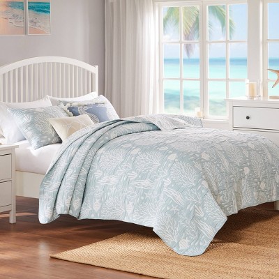 Twin White Microfiber Reversible Nautical Quilt Set