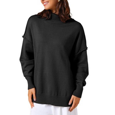 INSPIRE CHIC Women's Mock Neck Long Sleeve Loose Oversized Sweater Tops Large Black