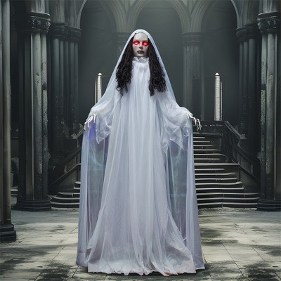 Joyfy 67’’ Halloween Animatronics Standing Bride Ghost Decoration, Life-Size Scary Ghost with Creepy Sound for Yard Lawn Outdoor Indoor Decoration