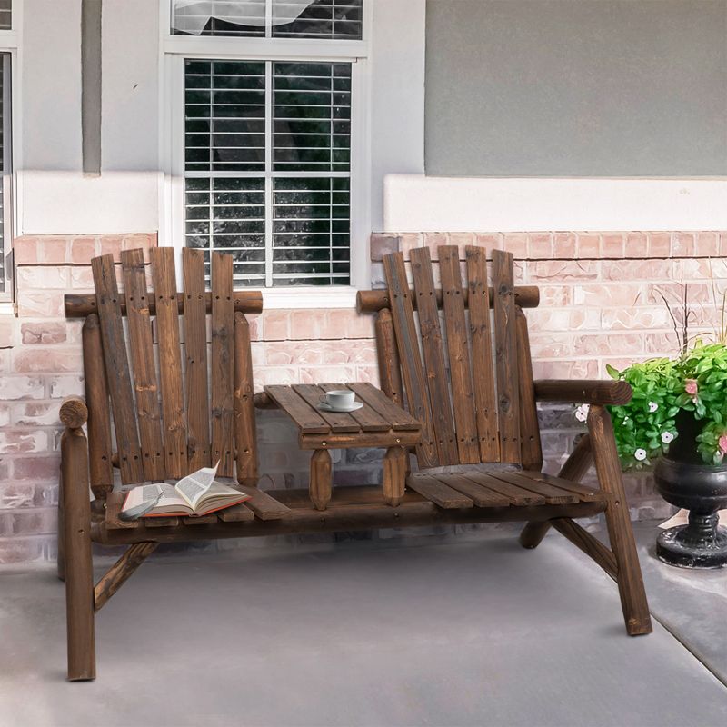 Outsunny Wood Adirondack Patio Chair Bench with Center Coffee Table, Perfect for Lounging and Relaxing Outdoors, 3 of 11