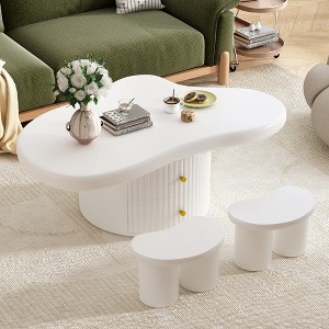 Cloud Coffee Table Set of 3, Modern End Table, Cute Irregular Tea Table for Living Room, Bedroom White 38 inch - 1 of 4