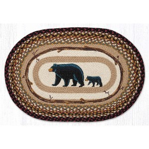 Earth Rugs Oval Patch Rug – Burgundy Mama & Baby Bear Design, Braided Jute, 20"x30" - 1 of 3