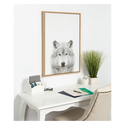 Natural Framed Wolf Portrait Canvas Print, 23" x 33"
