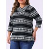 Agnes Orinda Women's Plus Size Comfy Knit 3/4 Sleeve V Neck Stripe Boho Casual Blouse - 2 of 4