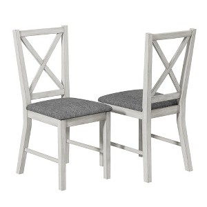 VECELO Rustic Wooden Dining Chairs Set of 2/4/6, Rubber Wood Kitchen Chairs with Padded Seat & Elegant Hollowed Backrest, Gray - 1 of 4