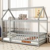TIRAMISUBEST Twin/Full Size House Floor Bed with Roof Frame and Safety Guardrails, Rubber Wood House Bed Montessori Bed with Fence - 3 of 4