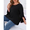 Womens Plus Size Tops 3/4 Ruffle Sleeve Shirts Loose V-Neck Dressy Casual Tunic Blouses - 4 of 4