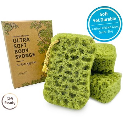 Spongentle Dual-Sided Body Sponge Loofah, Ultra Soft & Exfoliating for Gentle Daily Shower Use