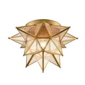 Claxy Brass Moravian Star Ceiling Light Seeded Glass 15-Inch - 1 of 4