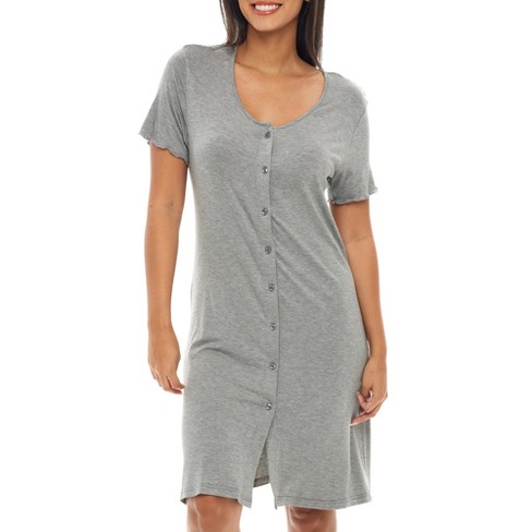 ADR Women's Knit Sleep Shirt, Short Sleeve Nightshirt, Lightweight Button  Down Pajama Top Dark Heathered Gray Medium