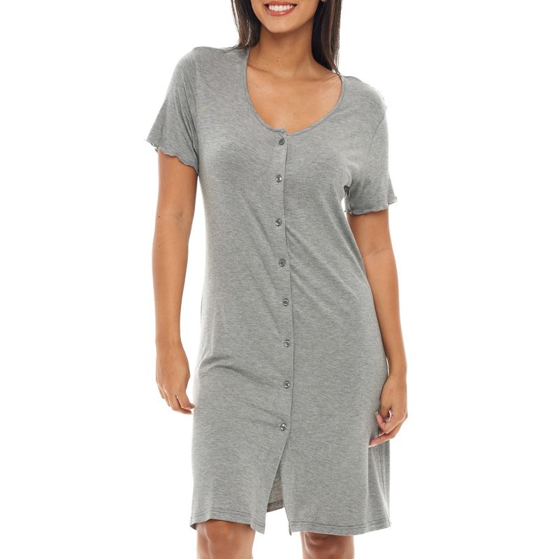Women's Soft Knit Night Shirt, Short Sleeve Button Down Nightgown V-Neck Pajama Top, 1 of 7