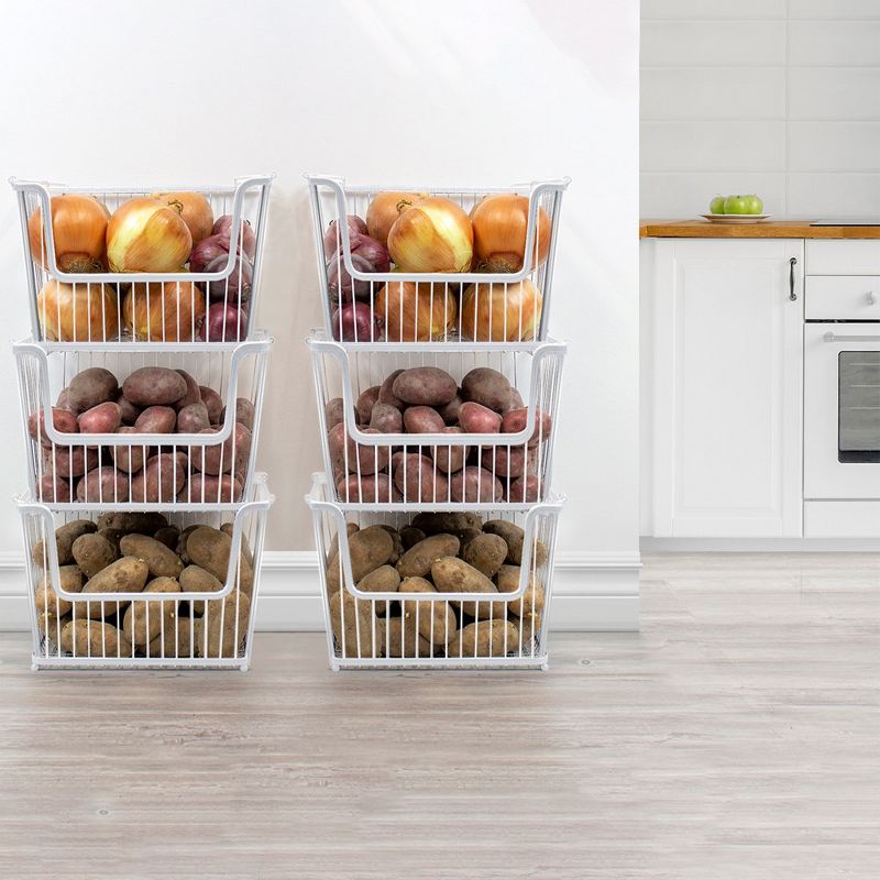 Sorbus 6 Pack Stackable Metal Storage Basket Set - Organizers for Home, Kitchen Pantry, Bathroom, Laundry and more (White), 3 of 8