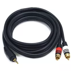Monoprice Audio Cable - 6 Feet - Black | Premium Stereo Male to 2 RCA Male 22AWG, Gold Plated