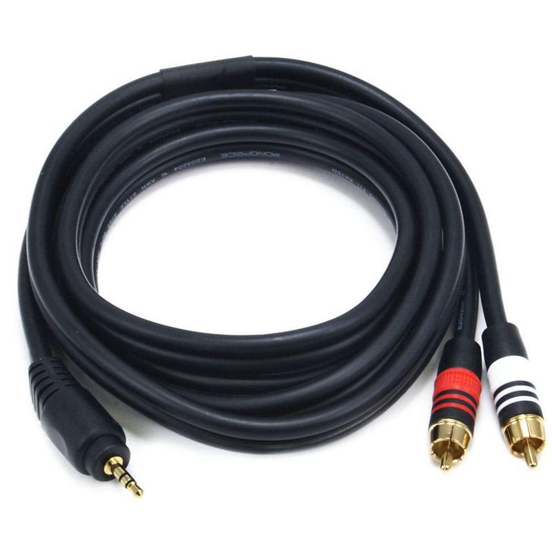 Monoprice Audio Cable - 6 Feet - Black | Premium Stereo Male to 2 RCA Male 22AWG, Gold Plated, 1 of 4