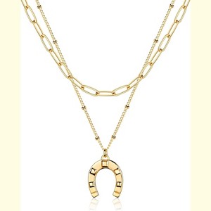 Layered Heart & Arrow Necklace for Women, 18K Gold Plated Dainty Long Choker - 1 of 4