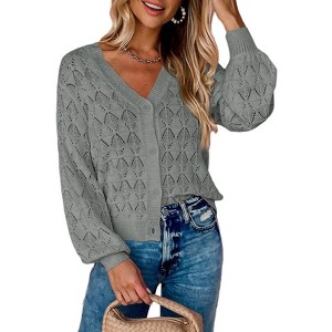 Women's Crochet Cardigan Sweaters Lightweight Knitted Long Hollow Sleeve - 1 of 4