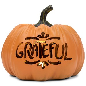 Elanze Designs Grateful Orange 8 inch Resin Stone Light Up Harvest Pumpkin - 1 of 4