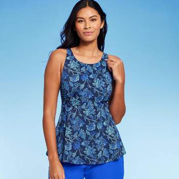 Lands' End Square Neck Tankini Top Underwired Blue Medallion NEW