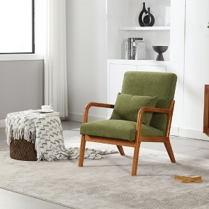 Modern Style Armchair, Solid Wood Upholstered Leisure Armchair With One Pillow - 1 of 3