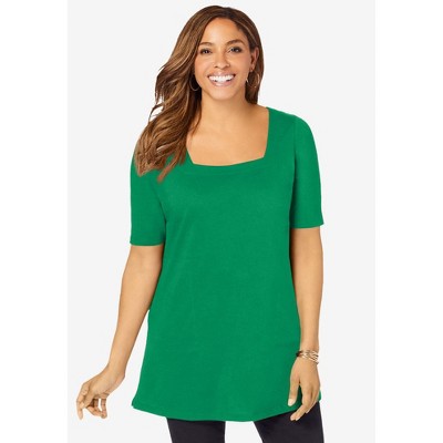 Jessica London Women's Plus Size Stretch Cotton Square Neck Tunic