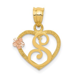 Black Bow Jewelry 14k Two Tone Gold Grace Collection 15mm Heart Initial S Pendant - 1 of 4