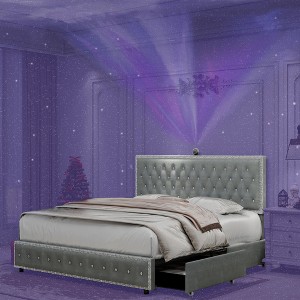 NicBex Upholstered Bed Frame with 4 Drawers,Star Galaxy Projector,Adjustable Button Tufted Headboard with USB,Music Speaker,Easy Assembly - 1 of 4