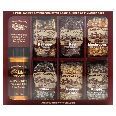Amish Country Popcorn Variety Set Popcorn with Shaker of Flavored Salt, 7 Pieces
