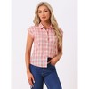 INSPIRE CHIC Women's Summer Plaid Short Sleeves Button Down Shirt - 2 of 4