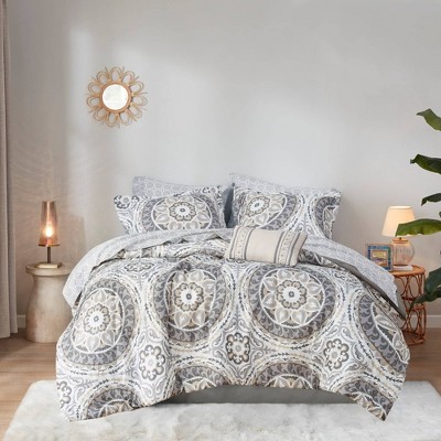 Taupe Full Microfiber Floral Motif Comforter Set