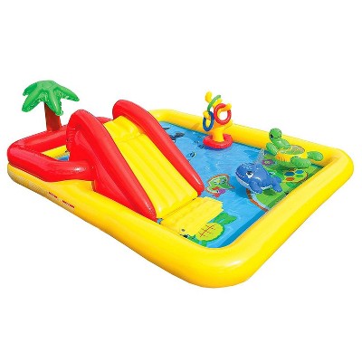 Intex 57454EP 100" x 77" Inflatable Ocean Children's Play Center Outdoor Backyard Kiddie Pool and Game Set with Water Slide & Built-In Sprayer