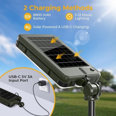 ROTTOGOON Outdoor Solar Camping Light LED Work Light 2 Heads IP65 Waterproof USB-C Stand Iron Tripod 1-Pack