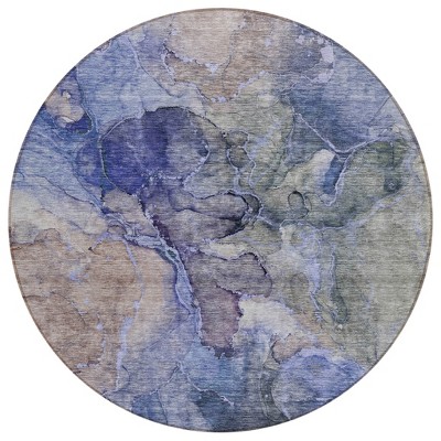Navy Blue And Beige Abstract Washable Indoor Outdoor Area Rug