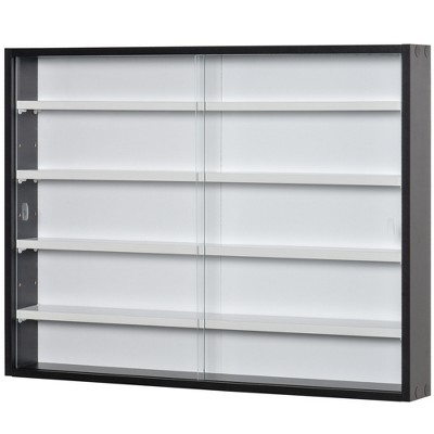 Black and White Wall Mounted Display Cabinet with Adjustable Shelves