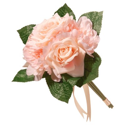 Artificial Rose & Peony Bouquet Peach 12" - National Tree Company