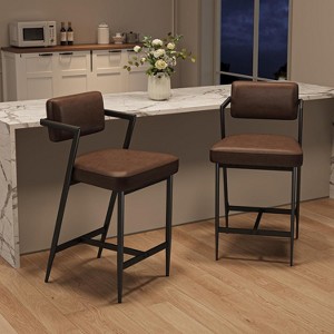 Set of 2 Farmhouse Bar Stools,Upholstered Tall Counter Height Chairs with Plush Cushions & Backrest - 1 of 4