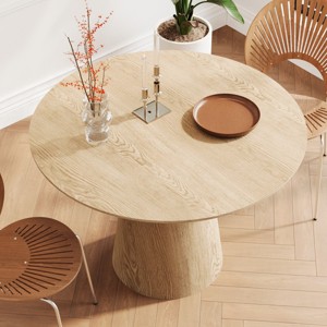 43" Modern Round Indoor Wooden Dining Table,Dining Table With MDF Tabletop,Natural Wood Pedestal Round Kitchen Dining Table-Coolbibila - 1 of 4