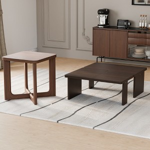 Wooakway 3-Piece Wooden Coffee Table Sets Modern 2 Splicing Design Coffee Tables with End Table Living Room Table Set Black/Natural Wood/Walnut - 1 of 4