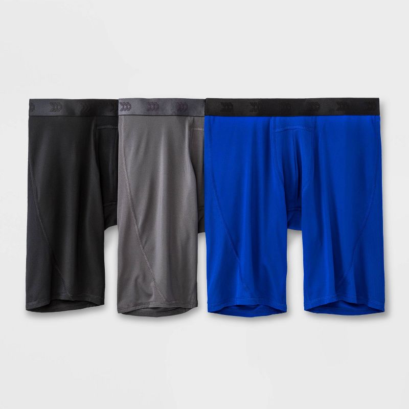 Men's Jersey Mesh Performance 3pk Long Leg Boxer Briefs - All in Motion™ Black/Gray/Blue, 1 of 2