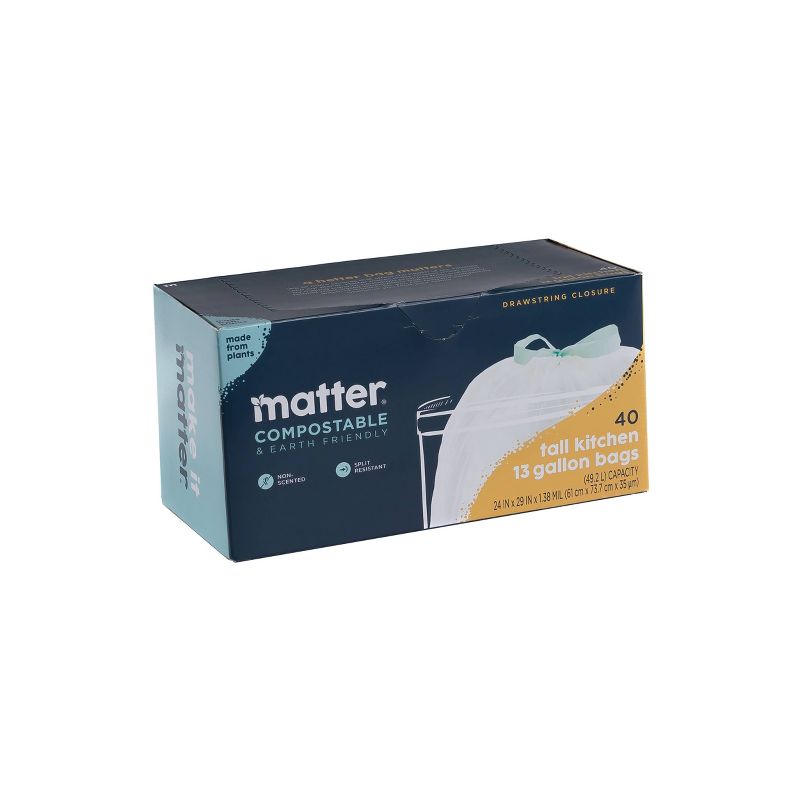 Matter Compostable Tall Kitchen Trash Bags - 13 Gallon/40ct, 3 of 6