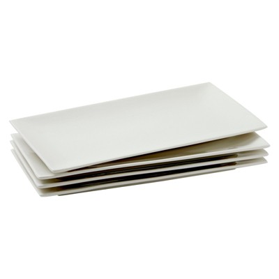 Juvale White Ceramic Serving Platter Trays, Set of 4 Rectangular Appetizer Plates, 11.75 Inches