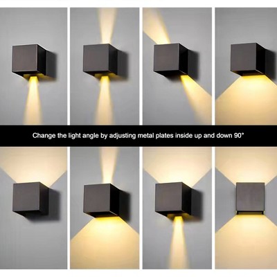 Black Aluminum Cube Dimmable Outdoor Wall Light, 2 Pack