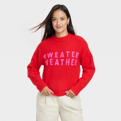 Women's Crewneck Slogan Sweater - A New Day™ Red L