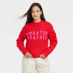 Women's Crewneck Slogan Sweater - A New Day™ Red XS