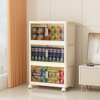 19.69" Plastic Side Wide Folding Storage Cabinet with Magnetic Door, Wheels