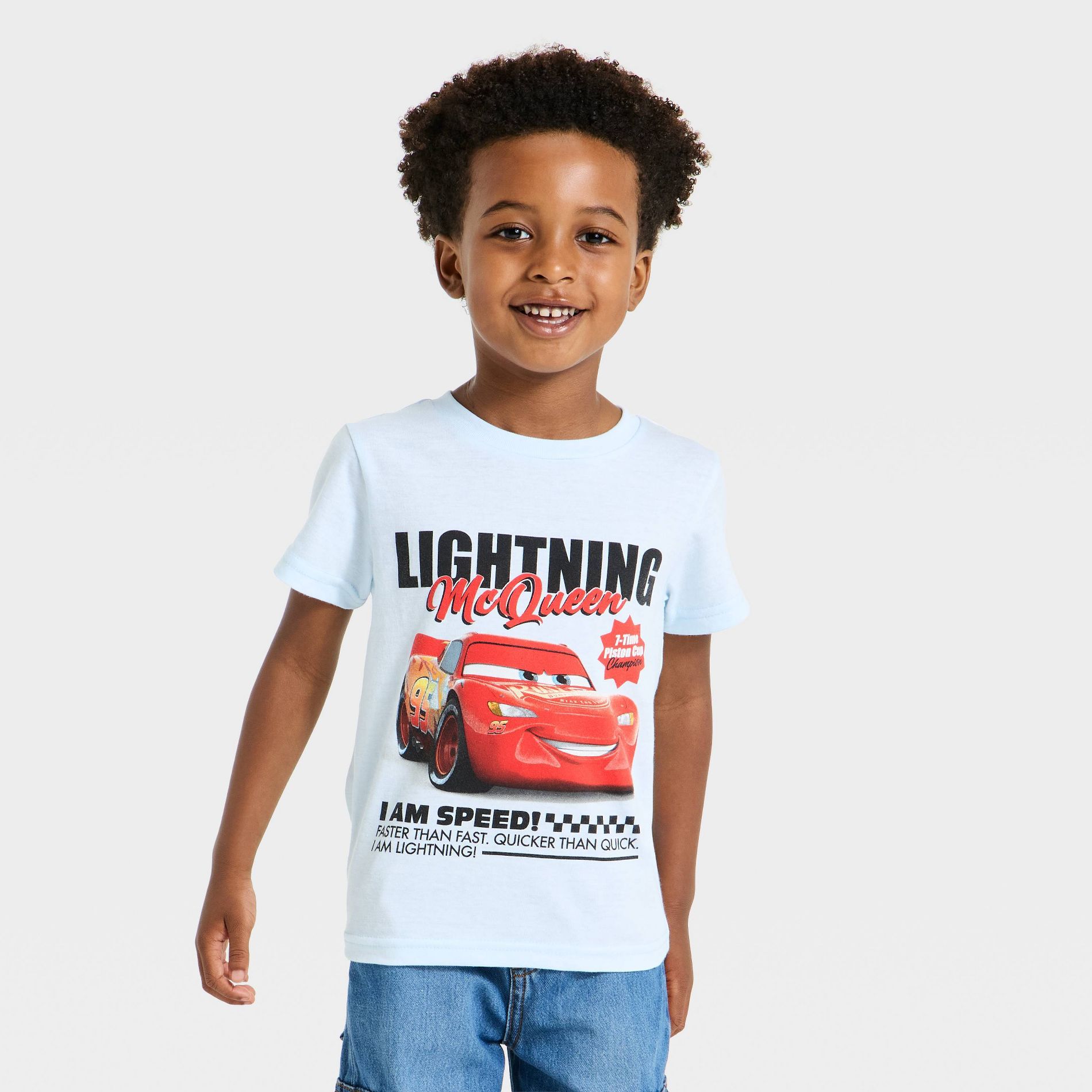 Toddler Boys' Cars Lightning McQueen Photoreal Short Sleeve T-Shirt - Blue