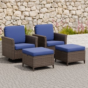 EAGLE PEAK Ocean Vista 4 piece Wicker Outdoor Patio Seating Set, Variated Wicker Conversation Swivel Chairs Set with Cushions - 1 of 4