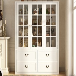 Famapy 47.2"W Modular Organizer Combo Glass Doors Display Cabinet Wooden Organizer White - 1 of 4