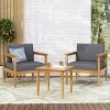 3pc Magnolia Patio Acacia Wood 2 Seater Chat Set - Teak/Dark Gray - Christopher Knight Home: Outdoor Conversation Furniture with Cushions - 2 of 4