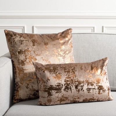 Edmee Metallic Brown Rectangular Throw Pillow